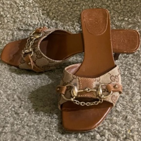 Gucci Leather & GG Sandals with Horsebit - Size 7 M - Picture 1 of 11